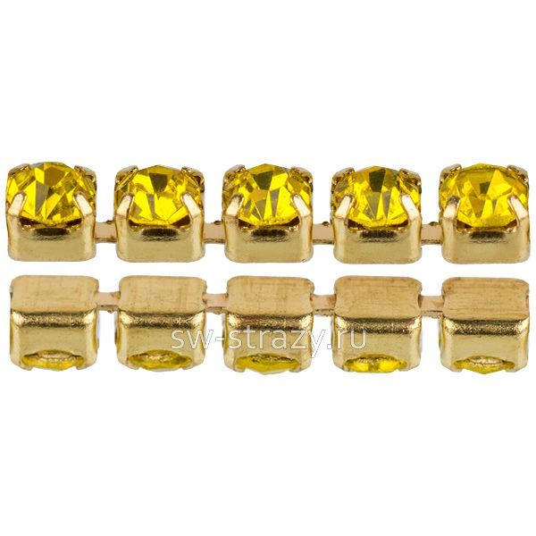 Стразовая цепь 2 мм  Citrine\gold
